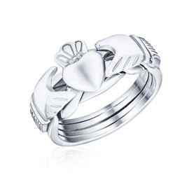 Irish Celtic Trinity Hands Crown Heart BFF Friendship Interlocking Claddagh Puzzle Ring For Teen For Women .925 Sterling Silver