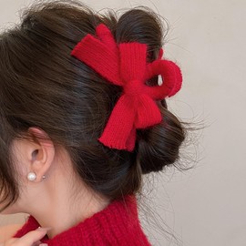 1pcs Hair Bows for Women, Valentines Bow Hair Clips for Girls, Red Knitting Hair Bows Clips, Valentine Medium Hair Barrettes Cute Hair Accessories, Red Bow Hair Clips for Thin and Thick Hair