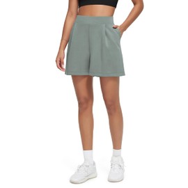 ODODOS Modal Soft Wide Leg Shorts for Women 4" High Waist Casual Relaxed Shorts with Pockets, Grey Blue, Small