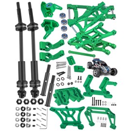 hopsupRC Upgrades Part for 1/10 Rustler 2WD VXL,Steel Drive Shaft CVD Axles & Alloy Front Rear Arm,Caster Block,Steering Blocks,Rear Stub Axle Carriers,Shock Tower,Steering Bellcranks,Bulkhead,Green