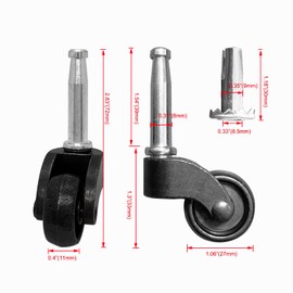 LUXUFUL 1" Swivel Stem Ball Caster Wheel, Zinc Alloy Antique Style Silent Castor for Furniture Socket Type Mounting Stem, Vintage Black, 353lbs, Pack of 4