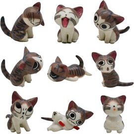 9 pcs Animal Minifigure Resin Brown Cheese Cat Healing Cat Toy Cheese Cat Gray Cute Brown Gray Cat Chi Chi Animal Resin Figurine Figurine Figurine Ornament Small Statue Miniature Ornaments Crafts Gift