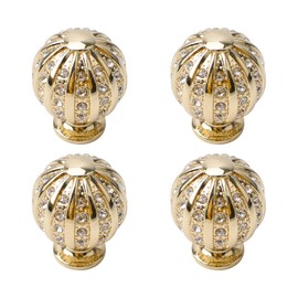 MOROBOR Sphere Rhinestone Drawer Knob, 4pcs Zinc Alloy Gold Cabinet Knobs Single Hole Square Imitation Diamond Wardrobe Door knobs with Screws for Kitchen Bathroom Drawer