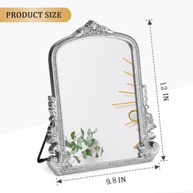 Willannals Vintage Makeup Mirror, Vanity Desk Mirror Antique Traditional Tabletop Mirrors, Standing, Hang or Wall Mounted, Adjustable Dress-up Mirrors, Silver Decor for Living Room,Bedroom