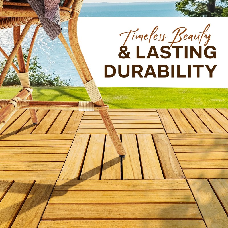 Idzo Set of 10 Premium Teak Deck Tiles, Distinctive Teak