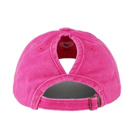 NOEMIN Women Baseball Cap with Ponytail - Adjustable Soft Cotton High Ponytail Hat Distressed Heart Embroidery Hat, pink-red, Unit size