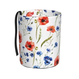 KXWQTRDD Car Trash Can, 3L Capacity, Watercolor Red Blue Flowers, Polyester, Portable, Collapsible, Waterproof, Hanging for Back Seat or Headrest, Car Decor, Road Trip Essentials