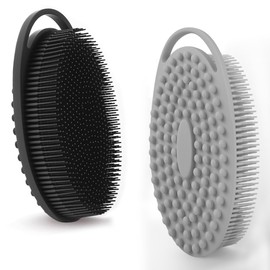 2 Pack Silicone Body Scrubber for Shower - Soft & Gentle Loofah Alternative for Sensitive Skin, Quick-Drying & Hygienic Body Wash Scrubber Brush for Men, Women & Kids (Black & Gray)