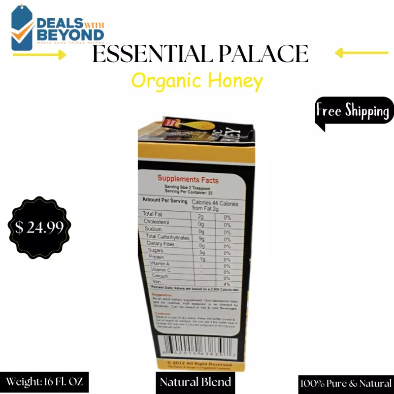 Essential palace ORGANIC BLACK Honey By Essential Palace 16 oz