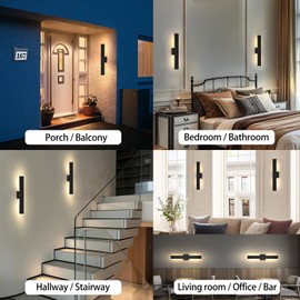 ElilyGiA Aluminum Modern LED Wall sconces, 24.4 inch Matte Black Waterproof Wall Lighs with 28W LED Light Source for Indoor, Outdoor, Living Room, Bedroom, Garage, Porch, Hallway