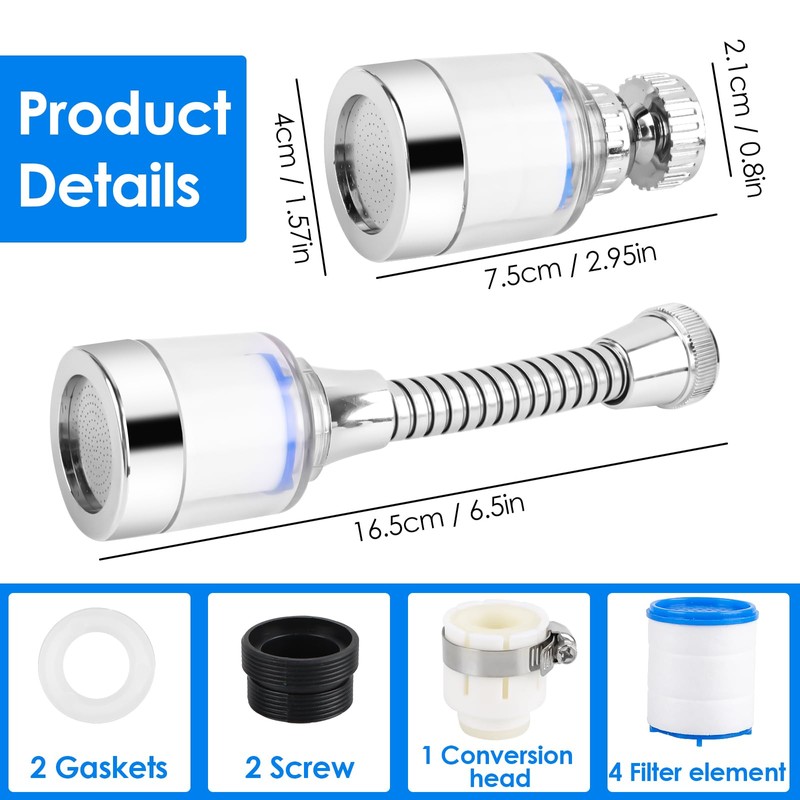 MplehDa 2 Pieces Water Filter for Tap, 360° Filter, with
