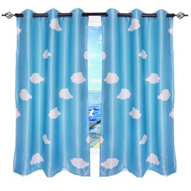 1 Pair Blue and White Cloud Semi-Blackout Curtains for Boys Kids Children Nursery Room Bedroom (Blue, 2 x 39x63 Inch)