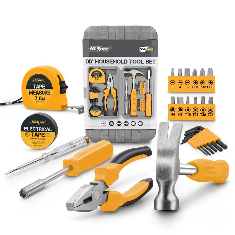 Hi-Spec 24pc Yellow Household DIY Tool Kit Set. Small Mini