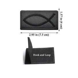 Fish Patch Ichthys Jesus Fish Patch Embroidered Tactical Morale Patches Applique Fastener Hook and Loop(Grey)