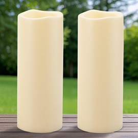 Yakpo 4" x 10" Large Waterproof Outdoor LED Candles with Timer, Battery Operated Outdoor Flameless Candles with Timer, Flickering LED Pillar Candles for Festival Outside Lanterns Decorations, 2 Pack