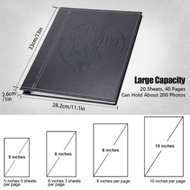 Self-Stick Page Adventure Book Scrapbook Photo Album,40 Pages Leather Cover DIY Photo Book for Family,Anniversary Wedding,Travel Memories Holds 3X5, 4X6, 6X8, 8X10 Photos (Black)