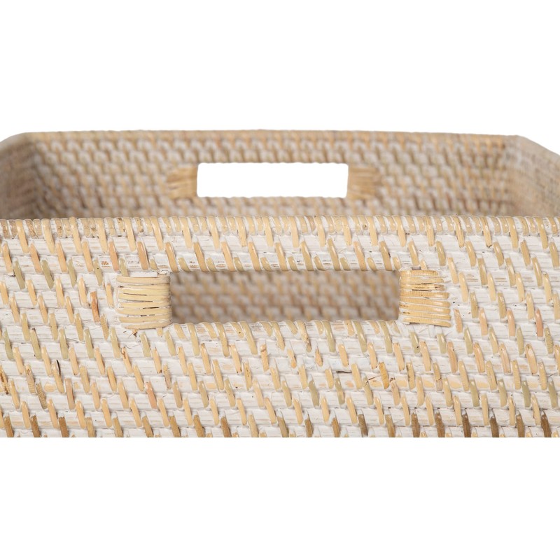 Loma Rectangular Rattan Storage Basket with Cut-Out Handles - White-Wash
