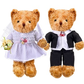 Civaner 2 Sets Bear Clothes Include Outfits of Groom's Tuxedo Suit and Bridal Dress Set, The Bear is Not Included, Suitable for 14-16 Inch Stuffed Animal Clothes