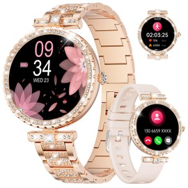 ESFOE Smart Watches for Women,2 Straps,1.19” AMOLED Elegant Smartwatch for Women Answer Make Calls,IP68 Waterproof Fitness Smartwatch for Android iOS with 100+ Sports Pedometer Rose Gold Gift