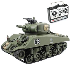 fisca Remote Control Tank, 2.4Ghz 15 Channel 1/20 Sherman M4A3 Main Battle RC Tank That Shoot Airsoft for Kids Age 10 11 12-16 Year Old