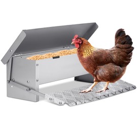 PAULOZYN Automatic Chicken Feeder Treadle Large Poultry Feeders No Waste Stainless Steel Rat Proof Chicken Feeder Trough with Weatherproof Lid Treadle Chicken Feeder Self-Opening for Duck Fowl