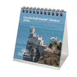 Landscape Magic Ukraine Desk Calendar 10 cm x 10 cm for 2026 Ukraine Kiev City and Country Set Contents: 1 x Calendar, 1 x Christmas Pendant (Total 2 Pieces)