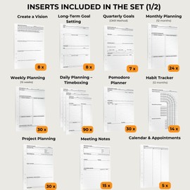 KOMPASS® A5 Ring Binder Starter Set Including 394 Planner Inserts & Dividers Refillable A5 Planner Calendar, Bullet Journal, Habit Tracker
