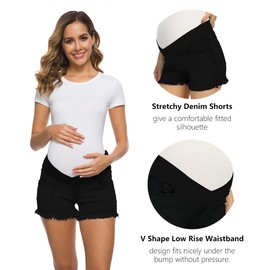 Foucome Women's Maternity Ripped Jean Shorts Summer Distressed Denim Shorts, B01# Black, Small