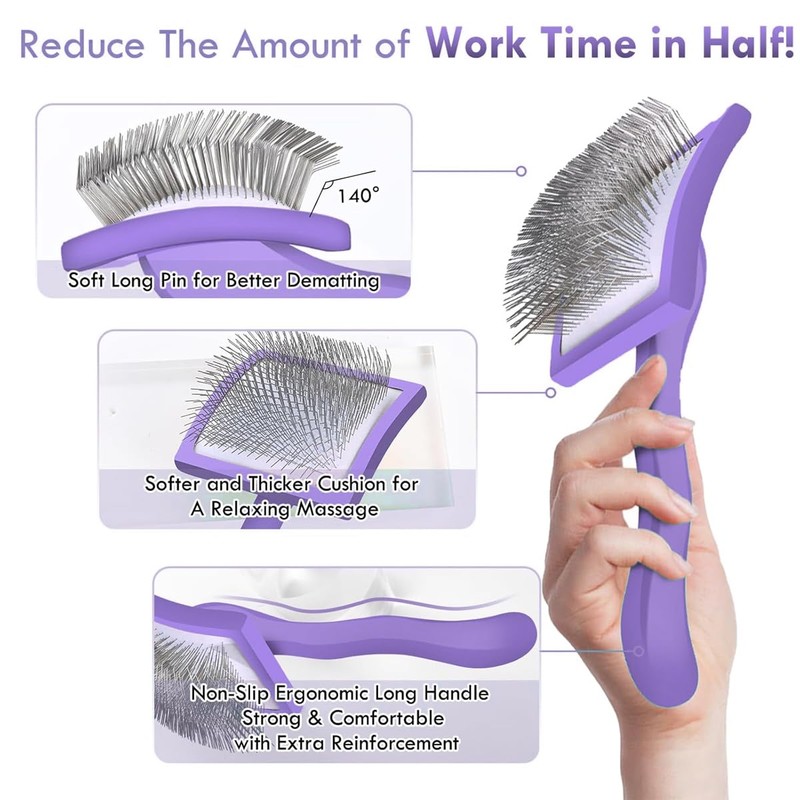 AIMALL 2 PCS Solid Wood Pet Grooming Brush, Ergonomic 8.14