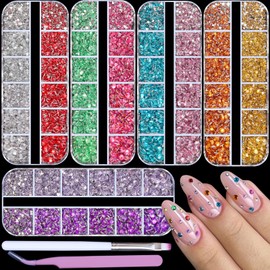 editTime Nail Art Rhinestones Crystals AB Flatback Rhinestones Stones Gems with Pick Up Tweezer and Brush for Nail Art Makeup Shoes Clothes Crafts (Soild Color-kit2)