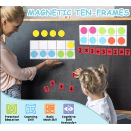 Magnetic Ten Frame Manipulative for Children, 5 Panels & 50 Colourful Magnetic, Numbers Arithmetic Tasks, Magnetic Toy, Fridge Magnets, Montessori Learning Toy, Gift for 4 5 6 7 Years