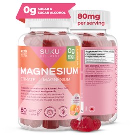 SUKU Vitamins - Sugar-Free Magnesium Citrate Gummies for Muscle & Heart Health, Bone Strength, and Overall Wellness, 60 Counts