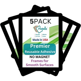 Fodeez Frames - 5 Pack, Reusable Document Holders for Smooth Surfaces - Stick, Display, and Dry Erase - 11x17, Black