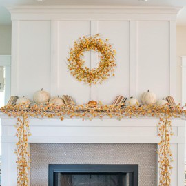 Egolot 18 Inch Fall Berries Flower Wreath for Front Door, Autumn Flower Orange Berries Wreath for Indoor Outdoor, Harvest Thanksgiving Door Decor Wreaths