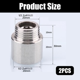 2 Stück Hahnverlängerung 1/2 Zoll,Wasserhahn Verlängerung Edelstahl,Wasserhahn Duschkopf Verlängerung,GewindeverläNgerung,Gewindefitting für Wasseranschluss,Absperrhahn,Armatur,Eckventile (Länge 2cm)