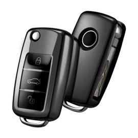 OATSBASF Car Key Cover for VW Golf, Polo, Passat; Skoda; Seat; 3 Buttons (Black)