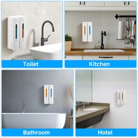 Shampoo and Conditioner Dispenser - 2 Chamber No Drill Wall Mounted Shower Soap Dispenser for Bathroom Hotel, Body Wash, 2 * 400ML, White