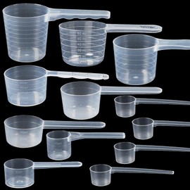 REJOECE Pack of 12 Transparent Measuring Spoons 4 g, 100, 70, 60, 50, 40, 30, 20, 15 ml, Measuring Spoons Gram, Dosing Spoon with Scale for Baking, Cooking, Coffee, Washing Powder, Protein Powder,