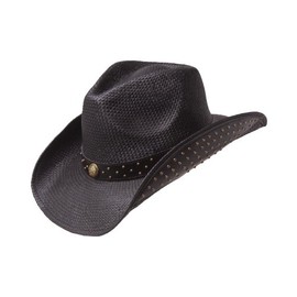 Peter Grimm Omen Brass Stud Flaps and Band Black Drifter Western Cowboy Hat