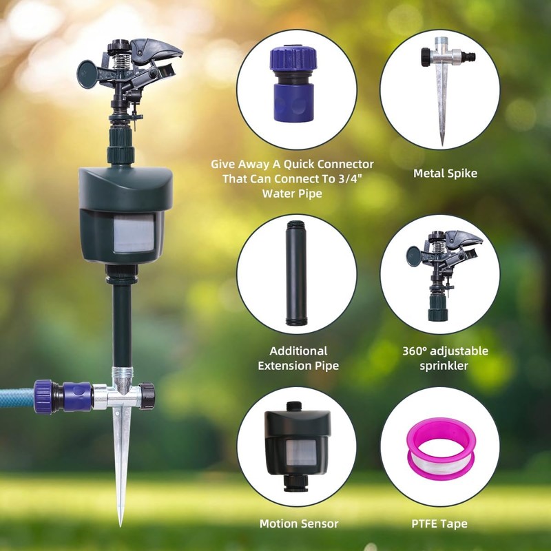 Motion Sensor Sprinkler with Adjustable Head, Day and Night Mode