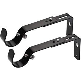 Curtain Rod Bracket Set of 3 for 7/8 or 1 Inch Rods, Adjustable - Black
