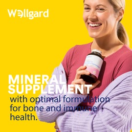 Vegan Calcium Magnesium Zinc and Vitamin D Capsules by Wellgard - Calcium Supplement, Calcium Tablets with Phosphorus, Manganese, Selenium, Copper, Made in UK