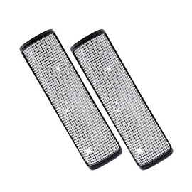 2 Packs Leather Safety Belt Shoulder Pads with Bling Bling Rhinestones for Universal Fit (Black, One Size)
