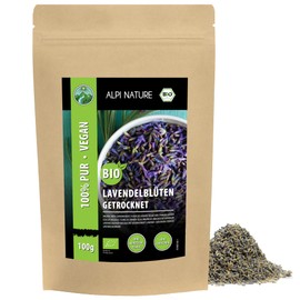 Organic Dried Lavender 100g 3.5 oz by Alpi Nature, Whole Dried Lavender Flowers, Loose Lavender Tea