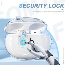 Compatible with Beats Studio Buds/Studio Buds Plus Case Cover Clear 2021/2023 Men Lock Clip with Cleaner Kit, Protective Cover for New Beats Studio Buds + Wireless Earbuds Case with Keychain, Clear