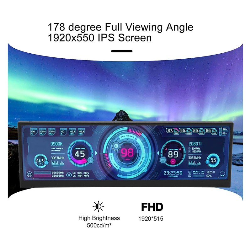 12.6 Inch Secondary Screen FHD IPS Second Screen Stretched Bar