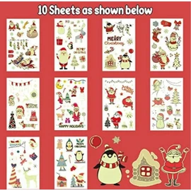 RMCtrends [10 sheets] HD Printed Christmas tattoos glow in dark luminous children kids parties stocking filler tattoo party bags father Xmas Decorations trees Santa rudolph Snow Gifts