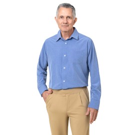 Joe & Bella Magnetic Shirt for Men | Men's Adaptive Button-Down Shirt with Magnetic Buttons and Lightweight Stretch Fabric, Heathered Blue, Large