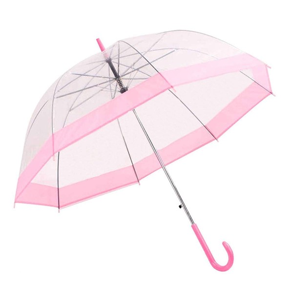 8 Ribs Clear Dome Automatic Jump Rain Umbrella Long Umbrella Bubble Umbrella, Pink