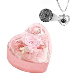 Conjunto Collar Rosa Eterna, con I Love You en 100 Idiomas, Conjunto de Caja de Rosa Preservada, Regalo Aniversario de Bodas, Día de la Madre, San Valentín, para Mamá, Esposa, Novia, Prometida